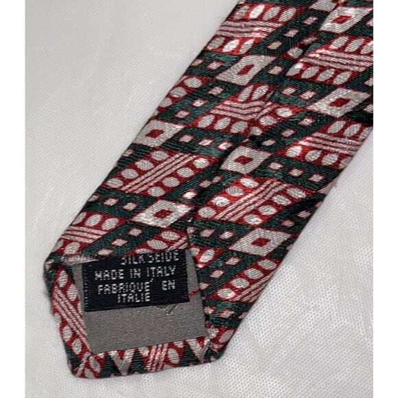 Vintage FENDI Silk Neck Tie - Green & Red Geometric - 4" x 59" - Picture 5 of 11